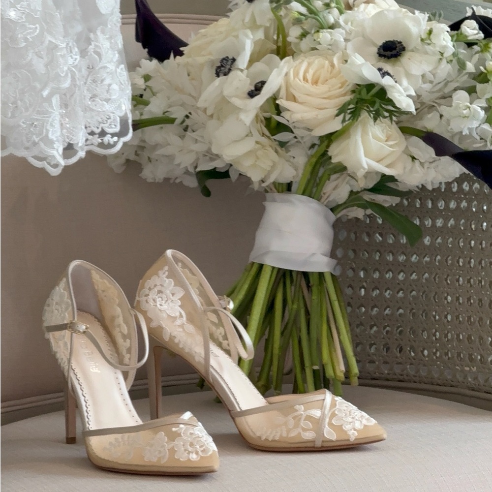 Bella Belle Elegant Lace Heels with Floral Design